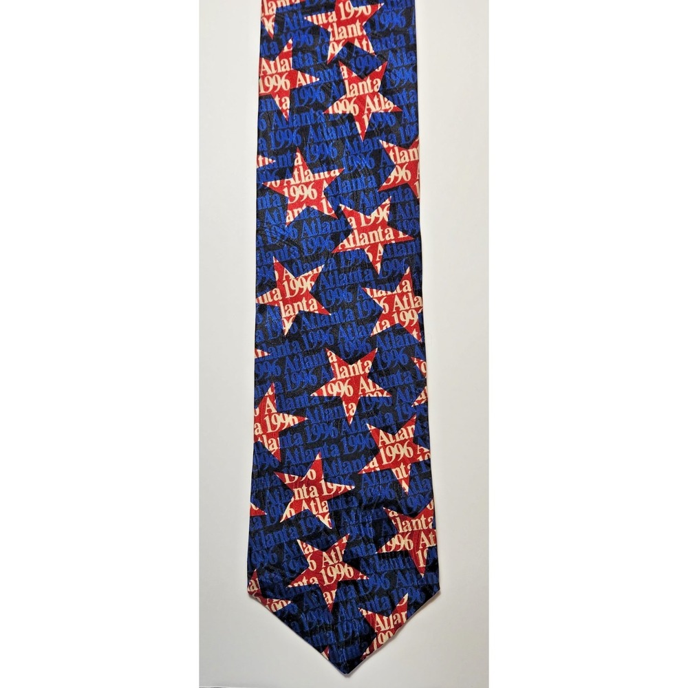 1996 Olympics Neck Tie‎ Men's Atlanta Georgia 100% Silk RM Sport Red Blue Stars